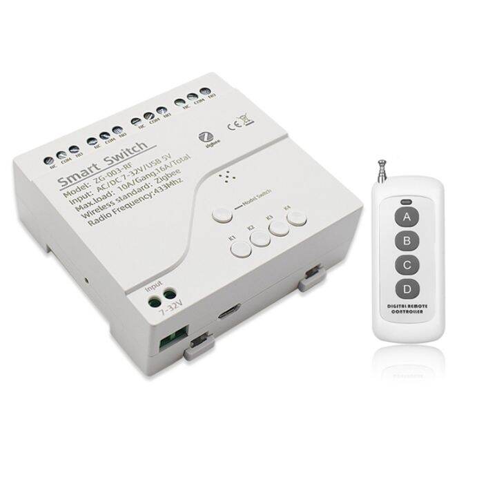 4CH Zigbee Smart Light Switch Module DC 5/12/32V RF433 Receive 10A