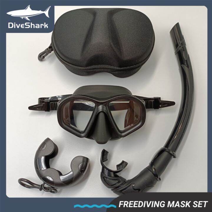 DiveShark Low Volume Tempered Glass Freedive Mask J-type Eva box Diving ...