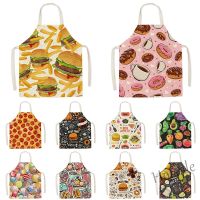 【hot sale】♀♕卐 D13 Cute Gourmet Pattern Kitchen Apron Mens Burger Fries Pizza Pattern Kids Sleeveless Apron Kitchen Apron Womens Tablier Cuisine47x38cm 68x55cm