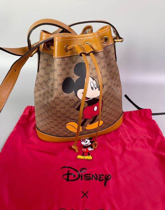 New Mickey X Gucci Canvas Bucket Bag จีบมิกกี้ หนังแคนวาสทั้งใบ สายปรับ