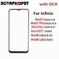 หน้าจอกระจกด้านหน้าสำหรับ Infinix Hot 10S X689 10T 7 Pro X624 X625 X650 8 Lite X650B X689 X689C แสดงสัมผัสแผงแอลซีดีส่วนซ่อมกระจก + OCA