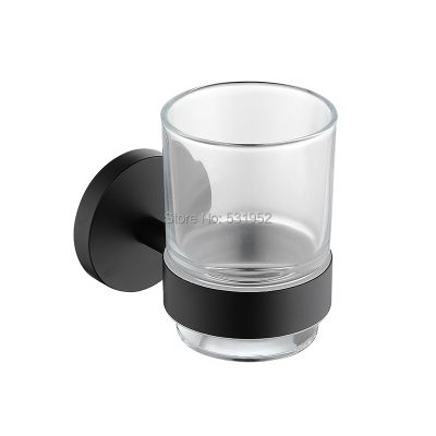 แก้วทัมเบลอร์ &amp; ถ้วยแปรงสีฟันสีดำด้านพร้อมที่ใส่แปรงเหล็กสแตนเลสสีดำด้าน304 Gratis Ongkir ที่ใส่ยึดติดผนัง