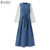 Muangee ผู้หญิงมุสลิม Ismaic Flare แขนยาว Bowknot เอว Kaftan Maxi Dress ZANZEA #6