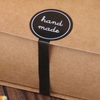 100Pcs Adhesive Long Style HAND MADE Black Handmade Cake Packaging Sealing Label Kraft Sticker Baking DIY Gift Stickers