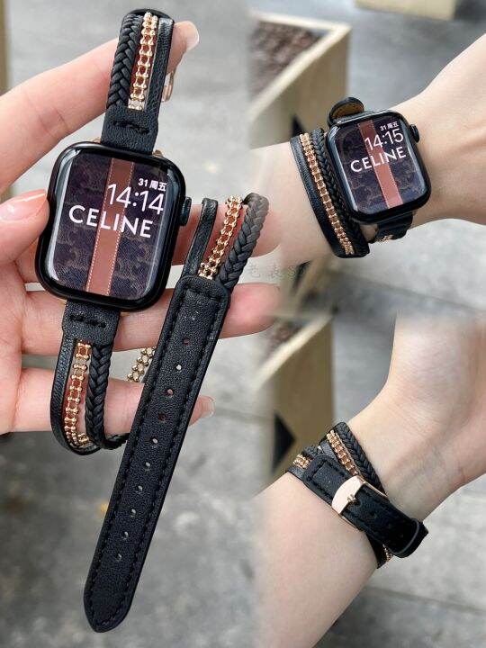 hot-sale-applicable-to-apple-watch8-strap-watch-se-7th-generation-iwatch65-leather-double-circle-creative-new