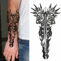 1pc Men Waterproof Temporary Tattoos Stickers Arm Wrist Hipster Black Sword Soldier Armor Stickers