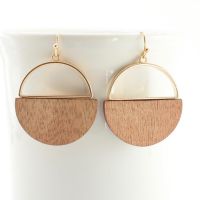 Modern Gold and Wood Geometric Circle Earrings Mixed Medium Jewelry