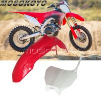 Racing Dirt Bike บังโคลนหน้าแผ่นตัวเลขสำหรับ HONDA CRF250 CRF450 CRF250R CRF450R CRF 250 450พลาสติก Enduro สีแดงสีขาว