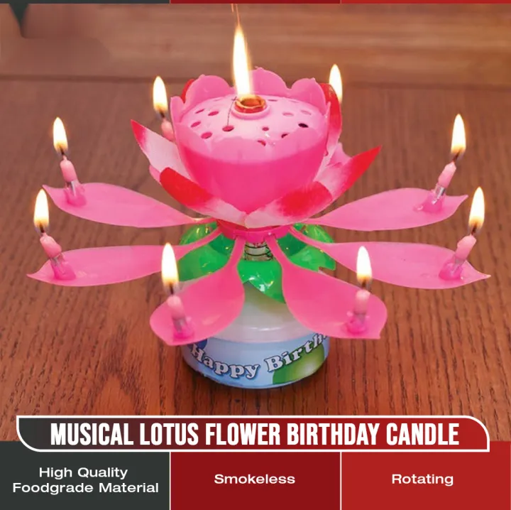 Musical Lotus Flower Rotating Birthday Candle Light Musical Floral Cake