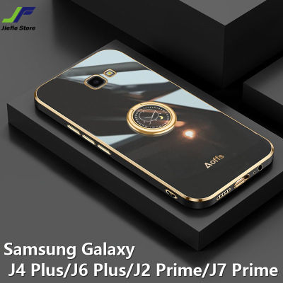 JieFie เคสโทรศัพท์ชุบสำหรับ Samsung Galaxy J4 Plus / J6 Plus / J2 Prime / J7 Prime / J5 Prime / J7 Pro / J7 2017 เคสหรูหราสไตล์ผู้หญิงเคส TPU นิ่มป้องกันการตกกระแทกพร้อมนาฬิกาสร้างสรรค์ที่วางโทรศัพท์