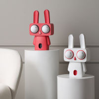 สีขาวบิ๊กอายกระต่ายประติมากรรมการ์ตูนสัตว์รูปปั้น Artcraft สร้างสรรค์หุ่นห้องนั่งเล่นสำนักงานสก์ท็อปเครื่องประดับตกแต่งบ้าน