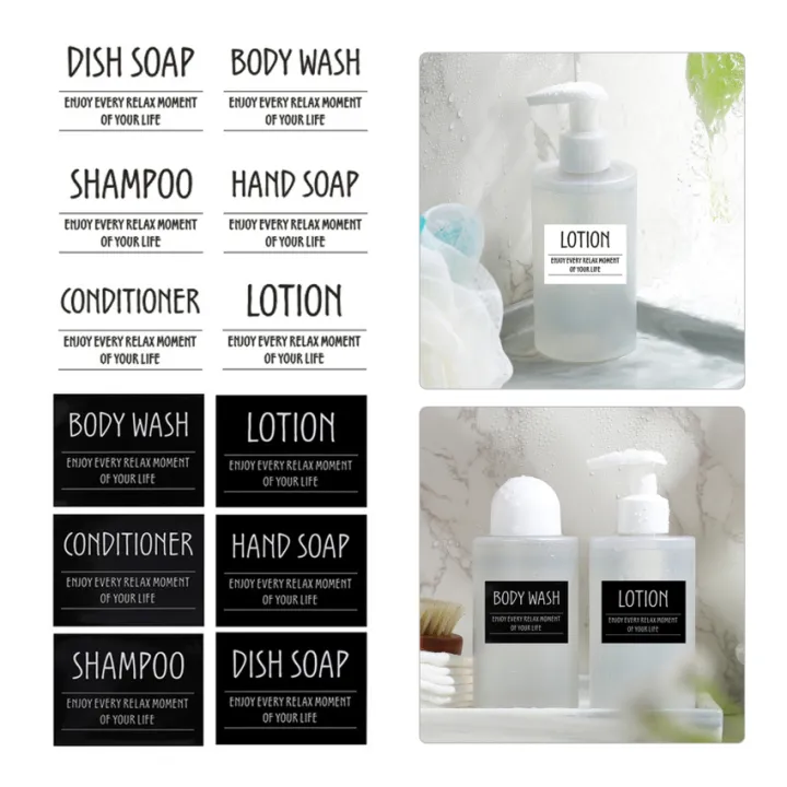 Bathroom Labels Set 6PCS Waterproof Refillable Bottles Stickers for