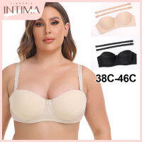 INTIMA บราไร้สายขนาดพิเศษสำหรับผู้หญิงเสื้อชั้นในดันยกทรงไร้ตะเข็บล่องหนกันลื่นสีพื้นบราครึ่งถ้วย