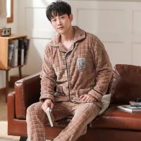 2020 New Style Mens Pajamas Set Autumn Winter Warm Flannel Thicken Male Pajamas Sets Long Sleeve Sleepwear Top Pant Leisure