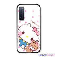 Ucuc กรณีโทรศัพท์มือถือสำหรับ Huawei nova 7 การ์ตูนสำหรับสาว H ello K Itty กรณี KT แมวเคลือบเงากระจกปกหลังปลอก