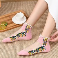 JILAMALL โปร่งใสน่ารักตาข่ายปักดอกไม้ถุงเท้าถุงเท้าสูงถุงเท้าข้อต่ำปากตื้นฤดูร้อนฤดูใบไม้ผลิ