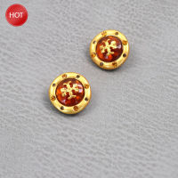 Tory Burch ต่างหูเม็ดกลมชุบทอง TB Round Jewel ต่างหูเม็ดกลมใหม่【high-quality】