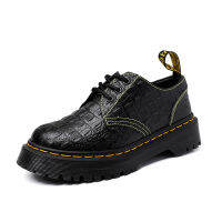 Dotor Martens รองเท้าบูท Martin 3หลุมสำหรับผู้ชาย,รองเท้าบู๊ทแบบผูกเชือกลำลองมีเคสมือถือหนังลายจระเข้พื้นยาง