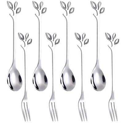 Dessert Spoon and Fork Set Cake Fork Coffee Spoon Creative Fruit Fork Stainless Steel