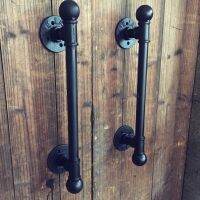 1pcs American Rural Antique Black Door Handle Handles Pull Pulls Water Iron Pipe With Ball Finial Door Hardware Locks