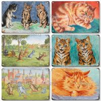 Funny Artisian Louis Wain Cat ป้ายโลหะแผ่นโลหะดีบุกสำหรับตกแต่งผนังในโรงรถบาร์ผับคลับโรงแรมคาเฟ่ห้องครัวหรือที่บ้าน