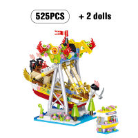 City Mini Amusement Park Building Blocks Pirate ship Car Carousel Roller Coaster Model Figures Bricks Toys for Girls Gift