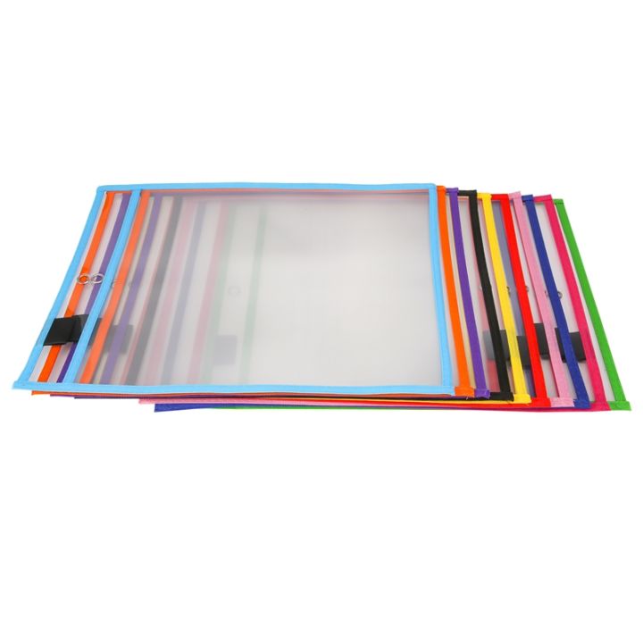 10pcs-reusable-dry-erase-pockets-assorted-colors-for-children-kids-students