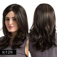 JONRENAU Heat Resistant Long Natural Wave Hair Synthetic Brown Hair Wigs with Bangs for White/Black Women Gift ของขวัญ