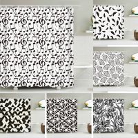 3D Personality of Black and White Printed Fabric Shower Curtains Geometry Flower leaves Bathroom Curtain Waterproof Home Decor