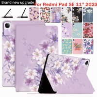 เคสพิมพ์ลายดอกไม้สำหรับ Xiaomi Redmi SE 11นิ้ว2023 Casing Tablet สำหรับ Redmi Pad SE 11 RedmiPad SE PU ปกหนัง