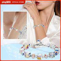 PING3693 2PCS คริสตัลคริสตัลคริสตัล สร้อยข้อมือคริสตัลหลากสี โซ่เชือกปรับได้ หรูหราสุดหรู สร้อยข้อมือแสงเหนือ แฟชั่นสำหรับผู้หญิง ละเอียดอ่อนและละเอียดอ่อน สร้อยข้อมือลูกบาศก์ สาวๆ