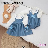 【CC】 2022 Matching Sister Sleeves Patchwork Bodysuit Princess Baby Twins Outfits E9190