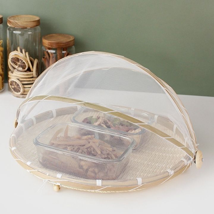 hand-woven-food-tent-basket-tray-fruit-vegetable-bread-storage-basket-simple-atmosphere-outdoor-picnic-mesh-net-cover