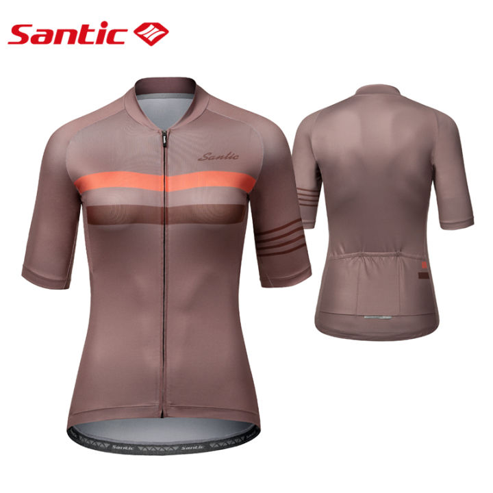 เสื้อขี่จักยาน-santic-สำหรับผู้หญิงเสื้อจักรยานเสือหมอบแขนสั้นมีซิปเสื้อกันลื่นสำหรับจักรยานเสือภูเขาฤดูร้อน