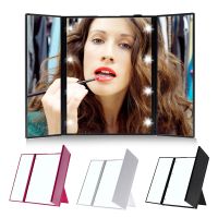 กระจกแต่งหน้า Tri-Fold พร้อมไฟ LED กระจกเเต่งหน้าพับได้ มีขาตั้ง รุ่น Mirror With LED Lights-9Jul-J1