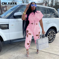 CM.YAYA Workout Women Two 2Piece Set Outfit Sweatsuit  Tie Hem T-shirt and Jogger Pants Matching Set Street Basic Tracksuit