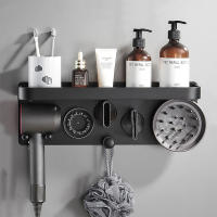 Large Hair Dryer Holder Bathroom Shelves Wall Hairdryer Organizer With Storage Tray Nozzle Holder Dryer Cradle Shampoo Holder