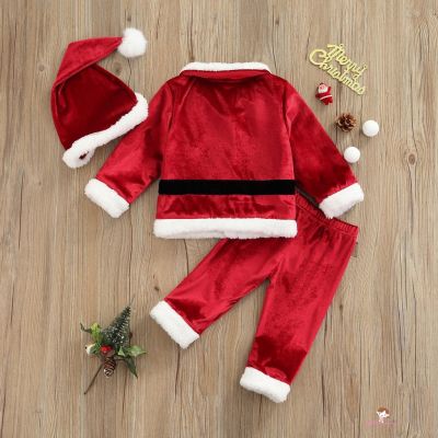 XZQ7-Baby Christmas Clothes Set Fashion Santa Claus Long Sleeve Cardigan and Trousers &amp; Hat