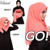 Bohowaii รอมฎอนชีฟองผ้าพันคอมุสลิม Hijab shawl jilbab พร้อมสวมใส่อิสลาม Bonnet ผู้หญิงมุสลิม Cape