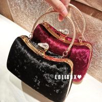 New custom-made rhinestone-encrusted velvet high-end metal handbag womens small bag dinner party dress bag 【JYUE】