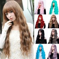 DIANQI black brown red grey Long Water Wave Wigs With Bangs Heat Resistant Synthetic Hair cosplay wigs for female wigs