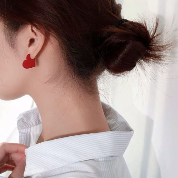 faitolagiต่างหูแฟชั่นรูปหัวใจสไตล์วินเทจ-เครื่องประดับผู้หญิงสไตล์เกาหลีสีแดงต่างหูขนาดเล็ก