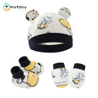 Tootplay ชุดหมวกทารกแรกเกิด3ชิ้น,เซ็ตรองเท้าบูทหมวกถักไหมพรมสำหรับเด็กลายพิมพ์สัตว์น่ารักสำหรับเด็ก0-6เดือน