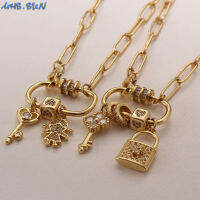 MHS.SUN Cute Design Mini Key/Girls/Lock Buckle Pendants Chain Necklace Fashion Zircon Women Female Necklace Gold Color 1Pc