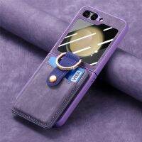 กระเป๋าสตางค์หนัง HOCE พร้อมเคสช่องใส่การ์ดสำหรับ Samsung Galaxy Z Flip 5 Flip5 5G เคสยึดแหวนใส่นิ้วเลนส์กรอบกระจก