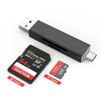 Pembaca Kartu USB/Tipe C 2 In 1 USB 2.0 SD/Mikro SD TF OTG Adaptor Kartu Memori Pintar untuk Laptop Ukuran Mini USB 2.0 Pembaca Kartu SD