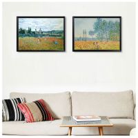 Claude Monet Impressionist ภาพวาดสีน้ำมัน-Poplars Poppy Fields ภูมิทัศน์ผ้าใบโปสเตอร์สำหรับห้องนั่งเล่น Wall Decor