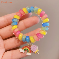 Fresh sky สายโทรศัพท์สีรุ้งเชือกผมหางม้าขดเกลียวม้วนผมของขวัญปาร์ตี้สำหรับเด็กผู้หญิง