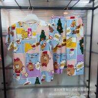 （HOT) ดอกไม้ลอย 8302 กางเกงผ้าฝ้ายแขนสั้นชุดนอนผู้หญิงตุ๊กตาลายดอกไม้การ์ตูนผ้าฝ้ายสังเคราะห์ตัดกางเกงเพิ่มไขมัน