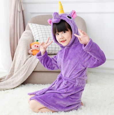 {Xiaoli clothing} เด็ก Flannel Soft Unicorn Hooded เสื้อคลุมอาบน้ำเด็ก39; S Dressing Gown Bath Robe Kugurumi สัตว์ชุดนอนสำหรับหญิงชุดนอน
